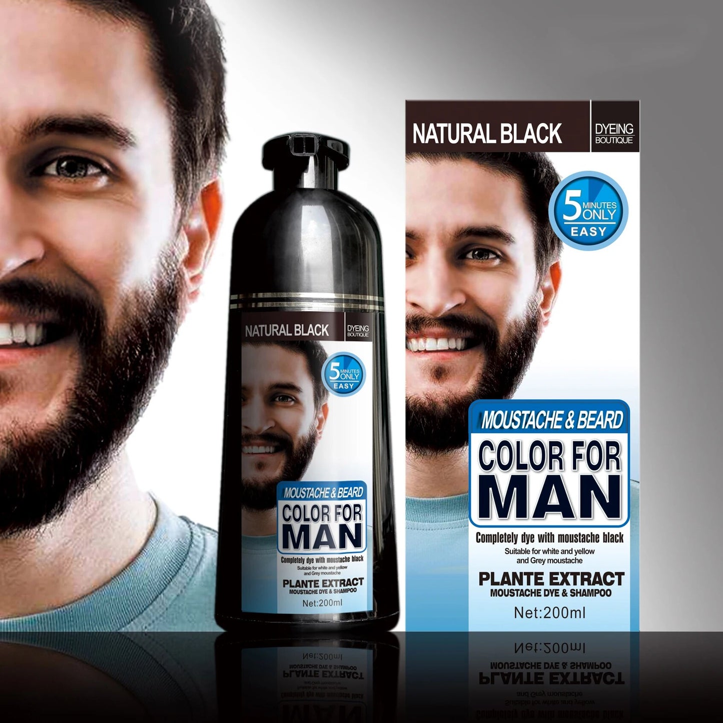 022-Natural Long Lasting 200ml Permanent Hair & Beard Dye Shampoo For Men