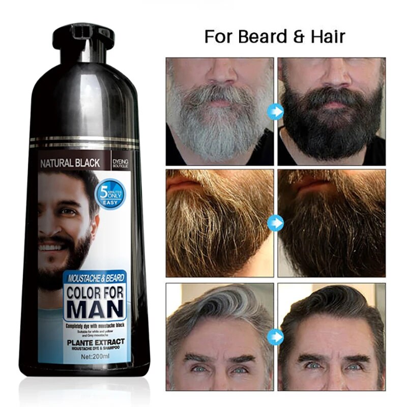 022-Natural Long Lasting 200ml Permanent Hair & Beard Dye Shampoo For Men