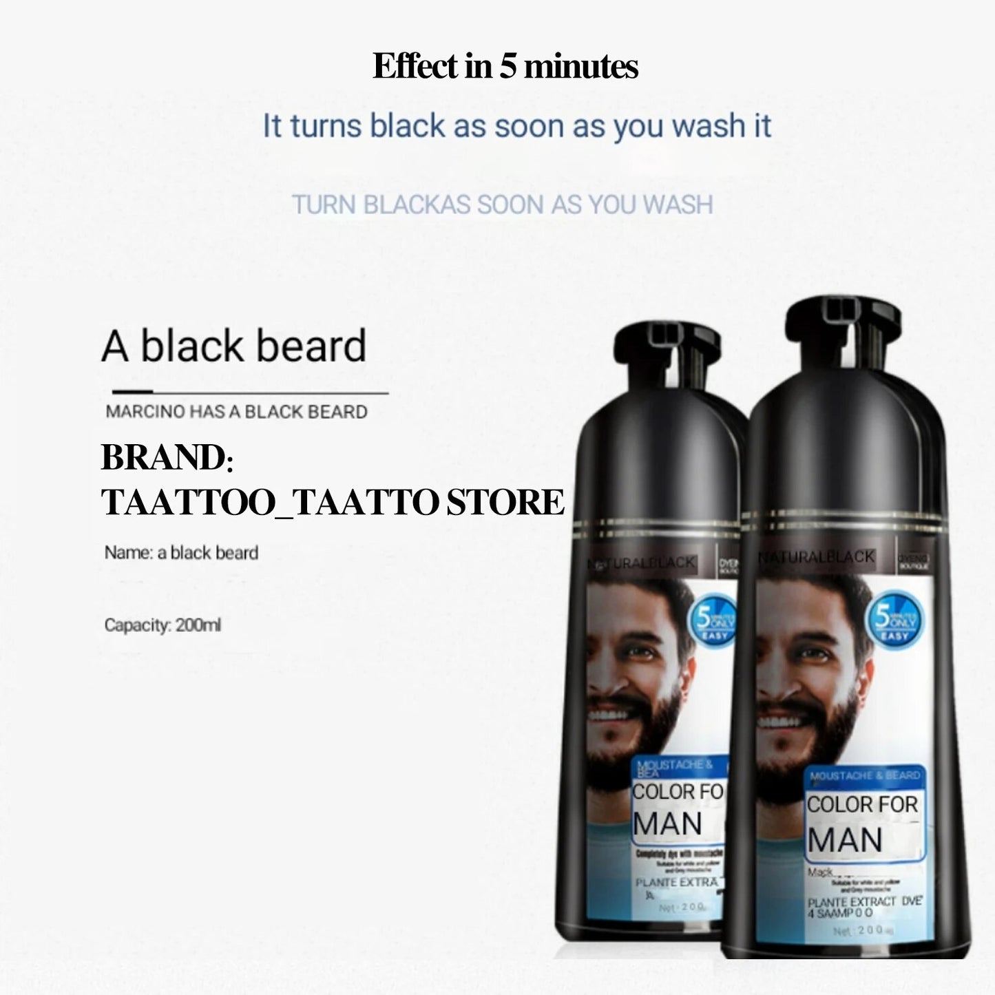 022-Natural Long Lasting 200ml Permanent Hair & Beard Dye Shampoo For Men