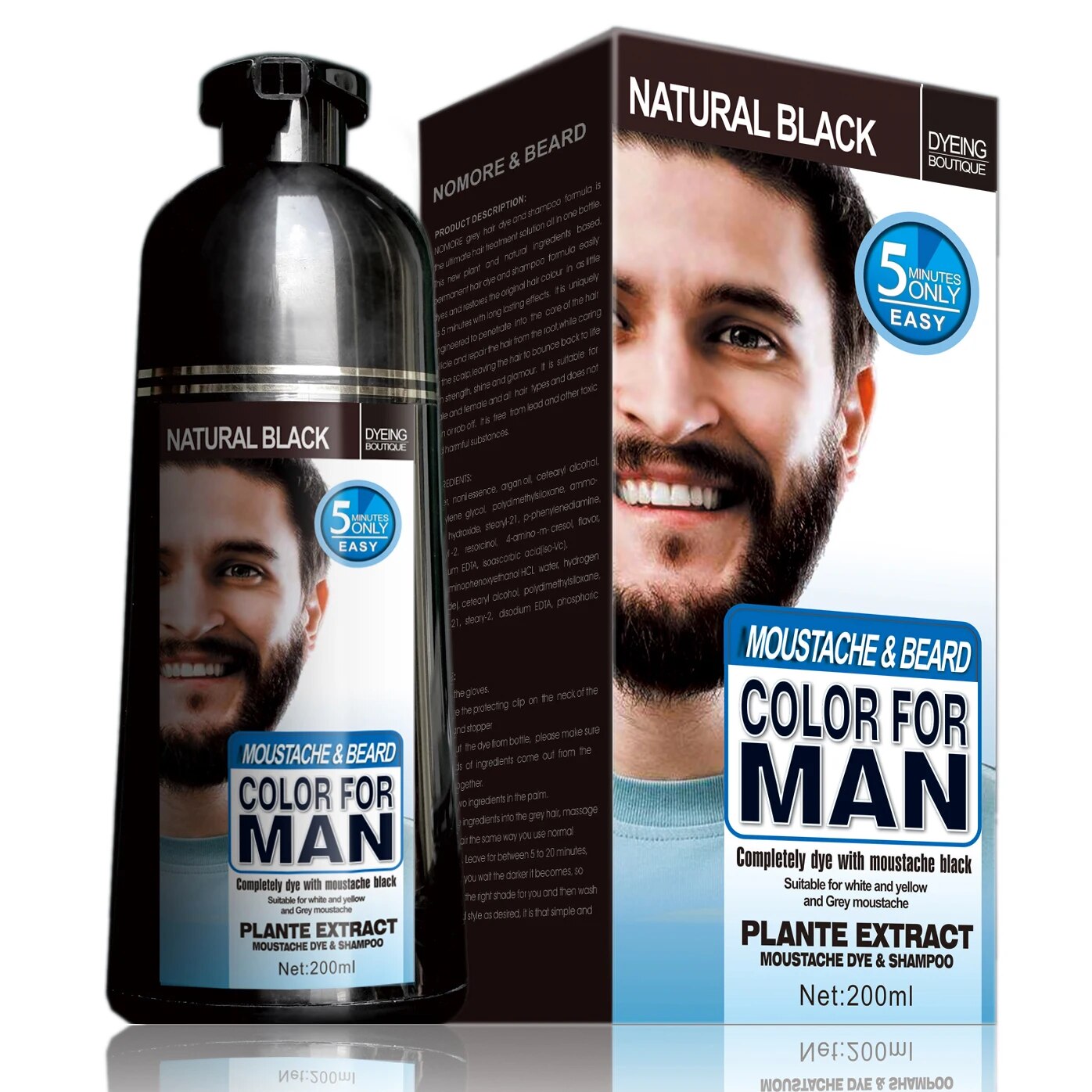 022-Natural Long Lasting 200ml Permanent Hair & Beard Dye Shampoo For Men